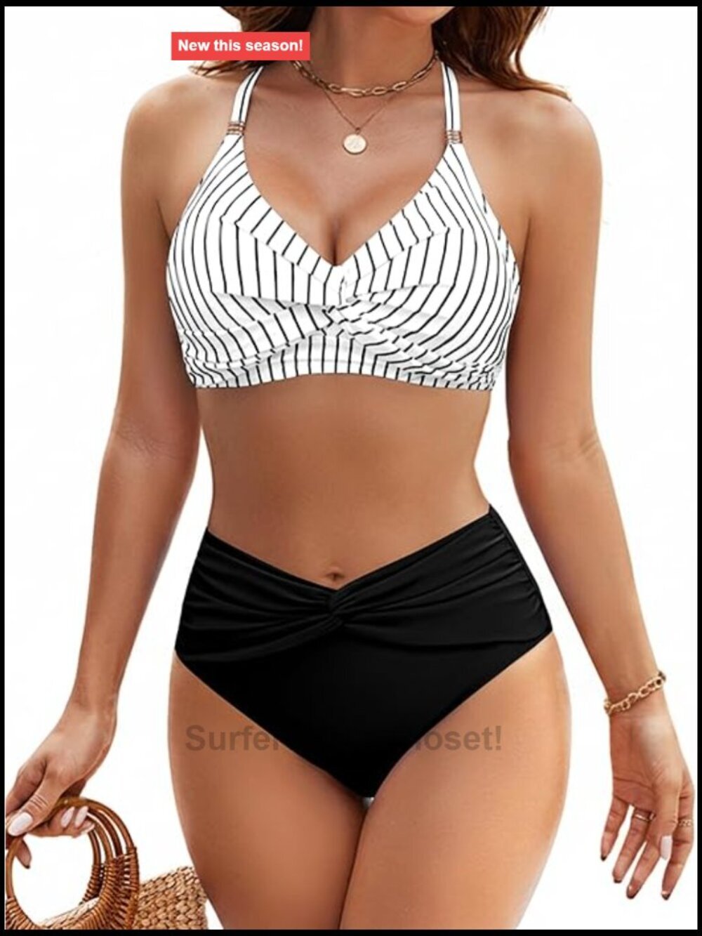 Tummy Control High Waisted Bikini Set V Neck Twist Front Swimwear